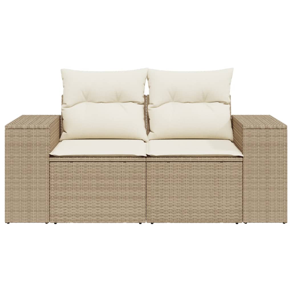 Gartensofa mit Kissen 2-Sitzer Beige Poly Rattan