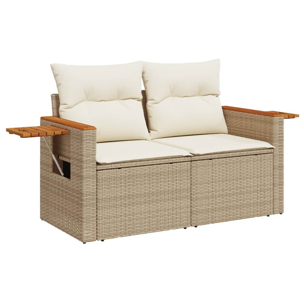 Gartensofa mit Kissen 2-Sitzer Beige Poly Rattan