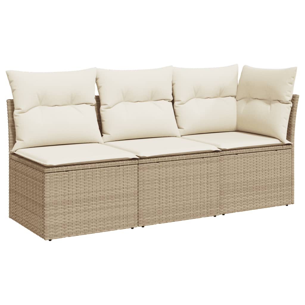 Gartensofa mit Kissen 3-Sitzer Beige Poly Rattan