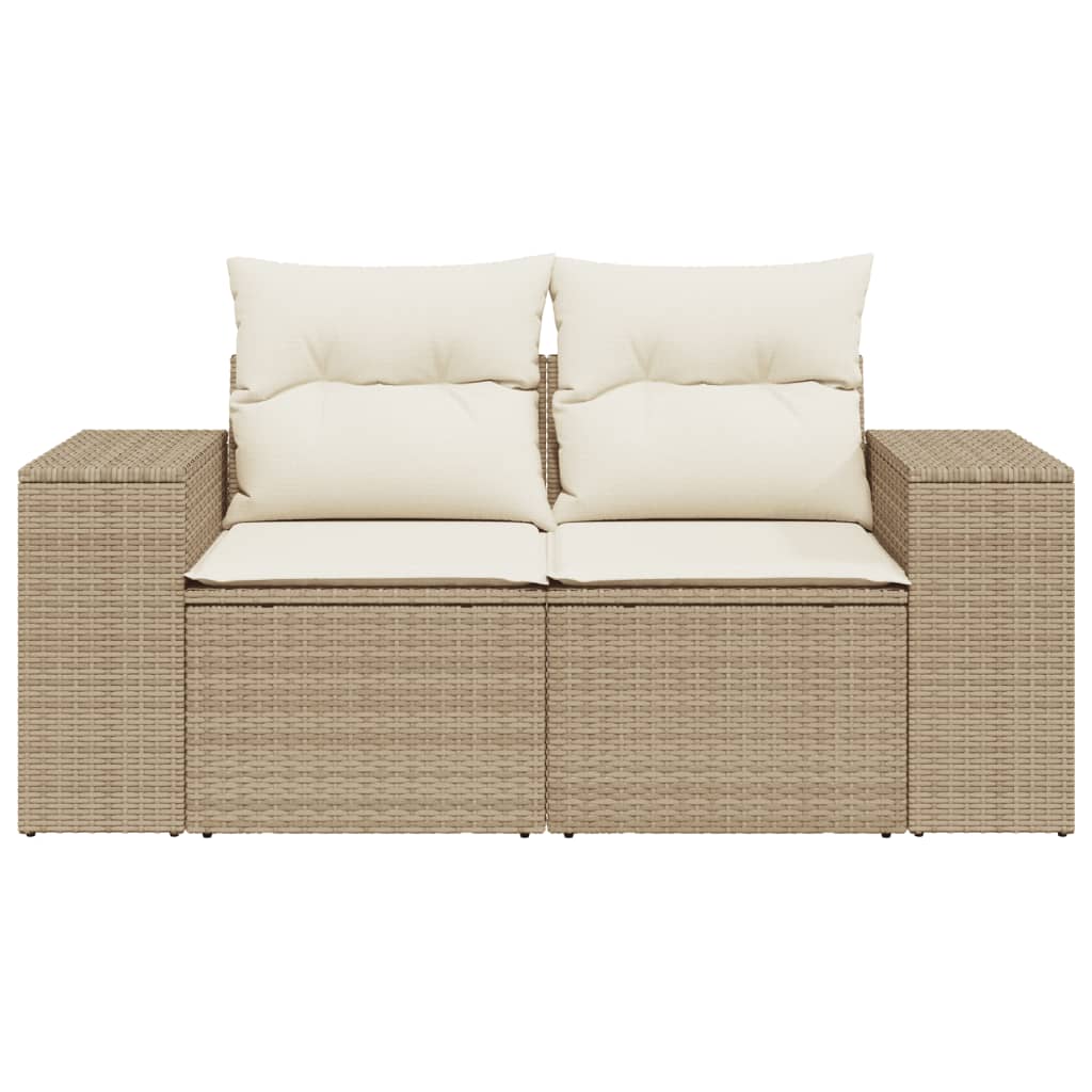 Gartensofa mit Kissen 2-Sitzer Beige Poly Rattan