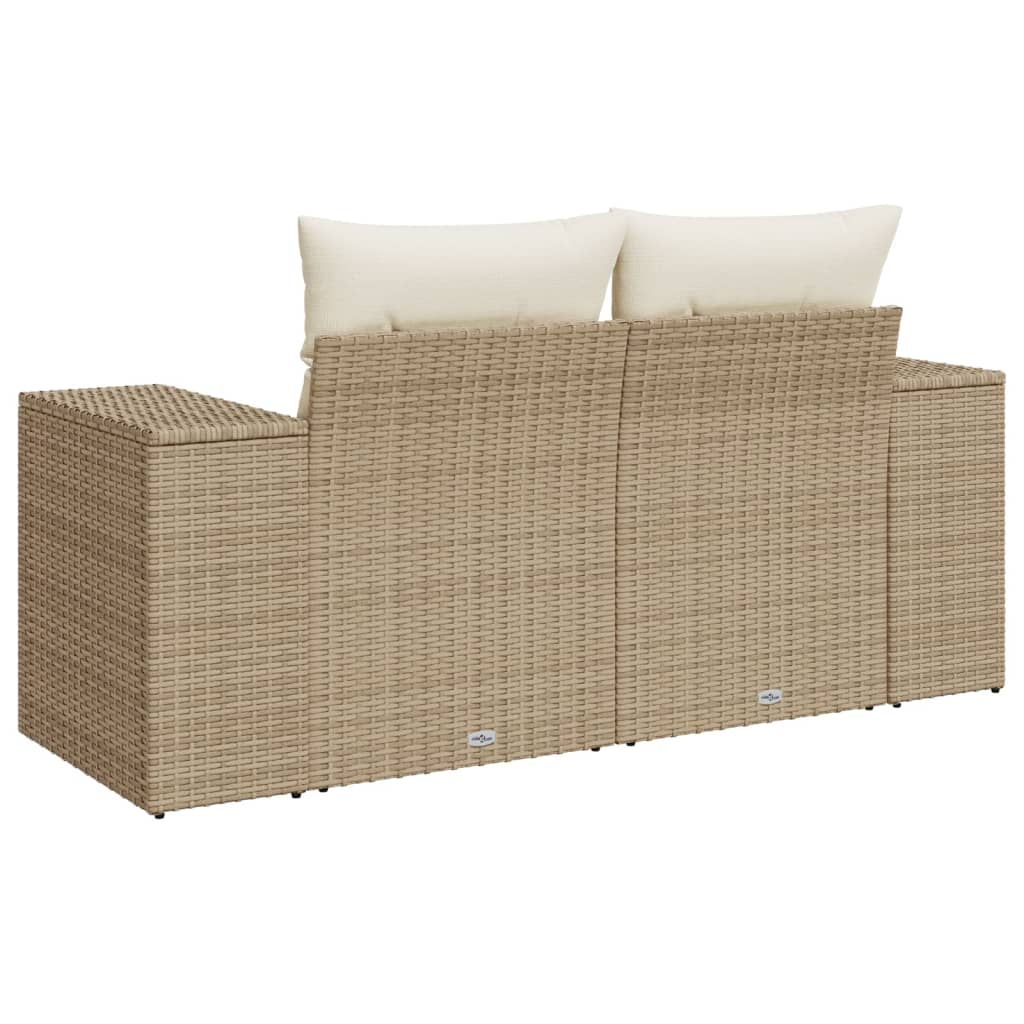 Gartensofa mit Kissen 2-Sitzer Beige Poly Rattan