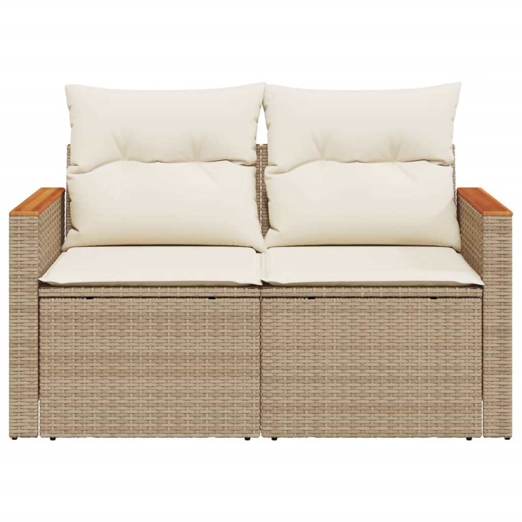 Gartensofa mit Kissen 2-Sitzer Beige Poly Rattan