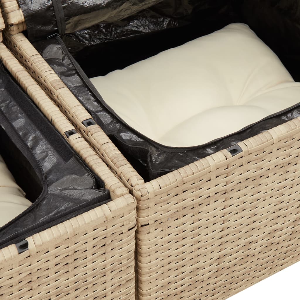 Gartensofa mit Kissen 2-Sitzer Beige Poly Rattan