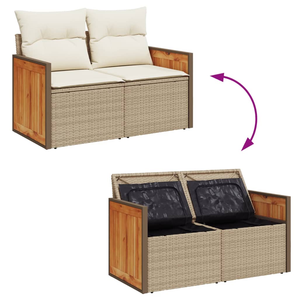 Gartensofa mit Kissen 2-Sitzer Beige Poly Rattan