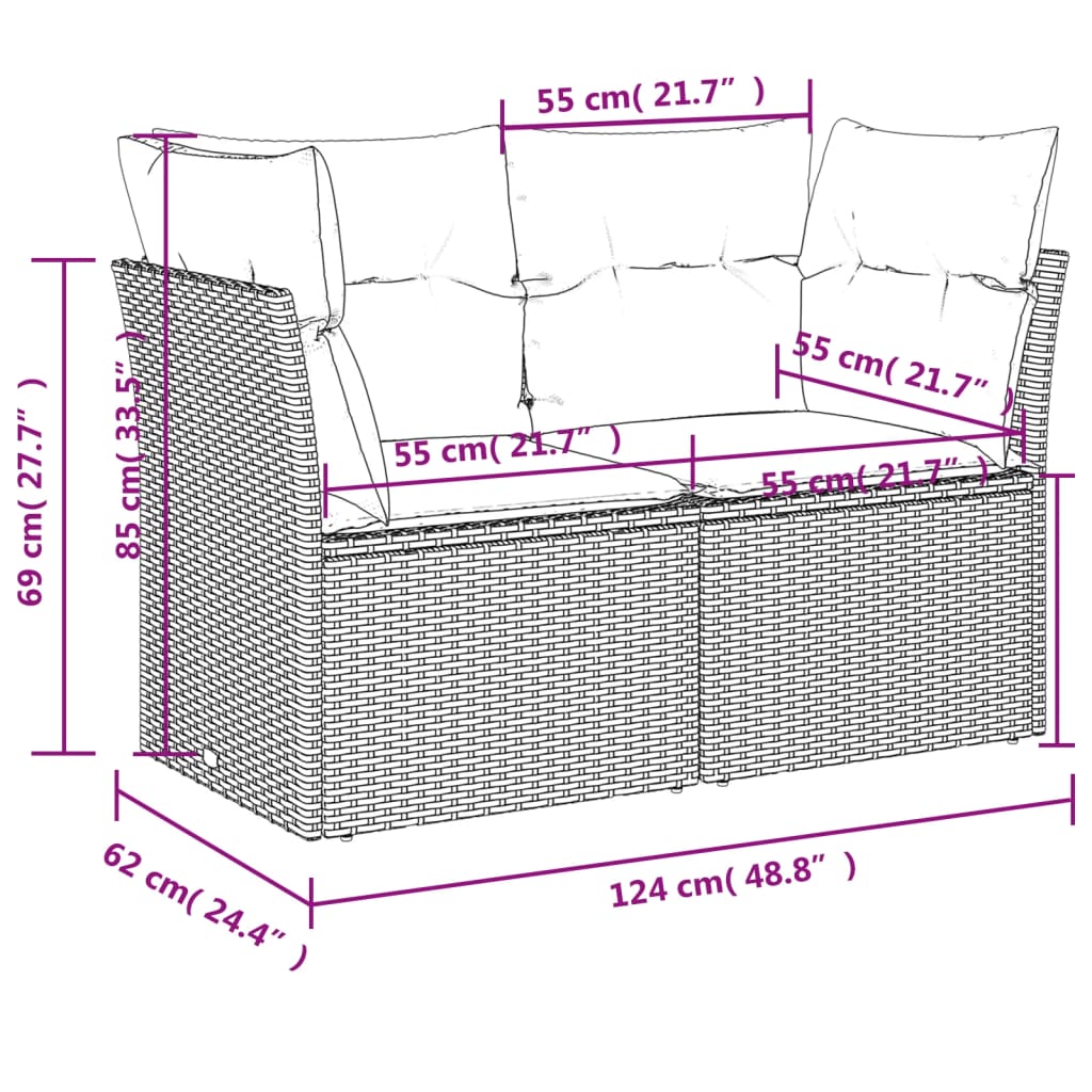 Gartensofa mit Kissen 2-Sitzer Beige Poly Rattan