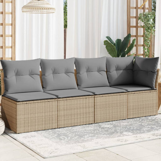 Gartensofa mit Kissen 4-Sitzer Beige Poly Rattan