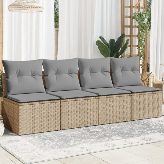 Gartensofa mit Kissen 4-Sitzer Beige Poly Rattan