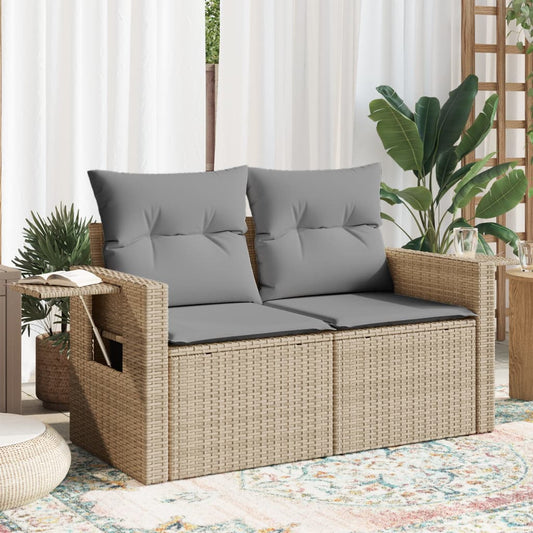 Gartensofa mit Kissen 2-Sitzer Beige Poly Rattan