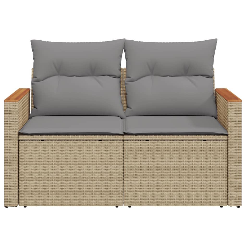 Gartensofa mit Kissen 2-Sitzer Beige Poly Rattan