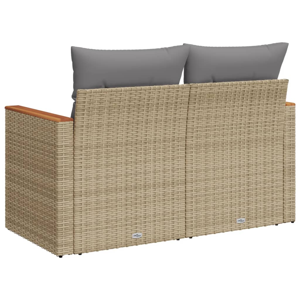 Gartensofa mit Kissen 2-Sitzer Beige Poly Rattan