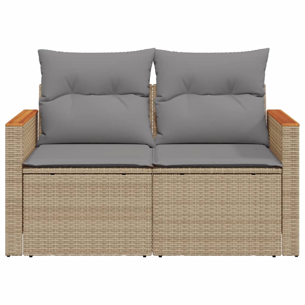 Gartensofa mit Kissen 2-Sitzer Beige Poly Rattan