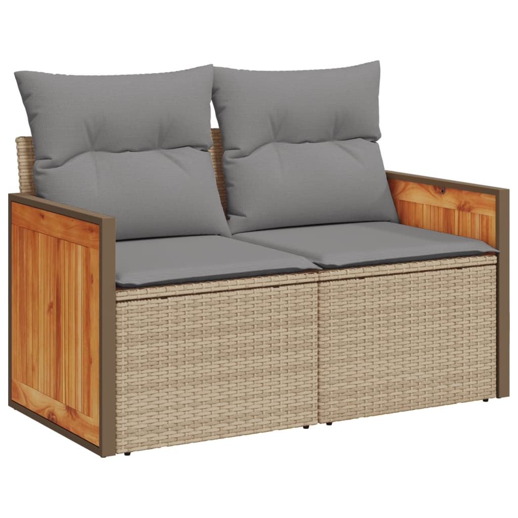 Gartensofa mit Kissen 2-Sitzer Beige Poly Rattan