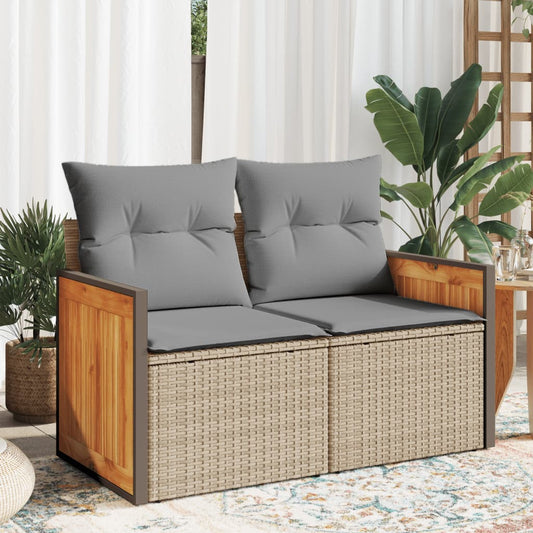 Gartensofa mit Kissen 2-Sitzer Beige Poly Rattan