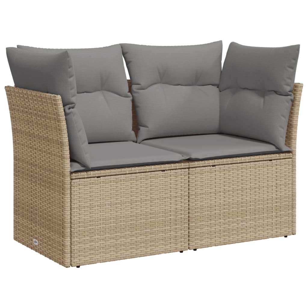 Gartensofa mit Kissen 2-Sitzer Beige Poly Rattan