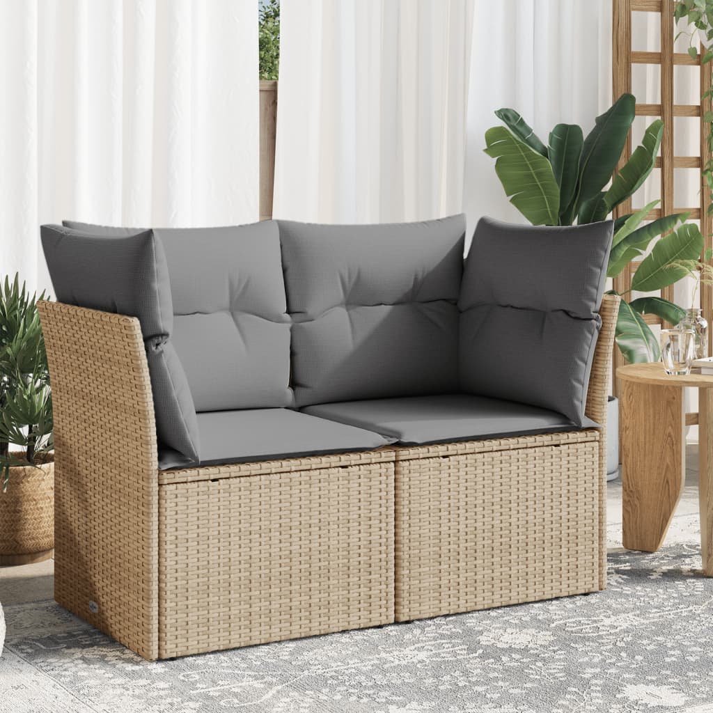 Gartensofa mit Kissen 2-Sitzer Beige Poly Rattan