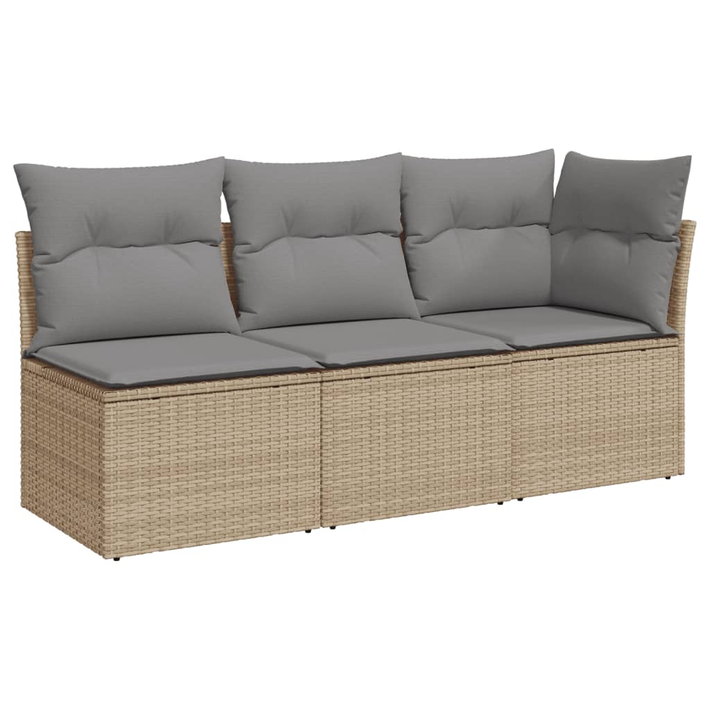 Gartensofa mit Kissen 3-Sitzer Beige Poly Rattan