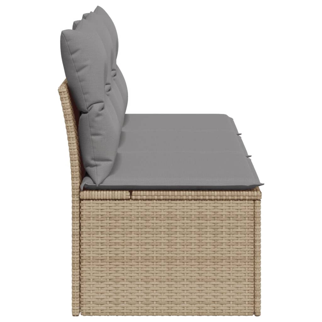 Gartensofa mit Kissen 3-Sitzer Beige Poly Rattan