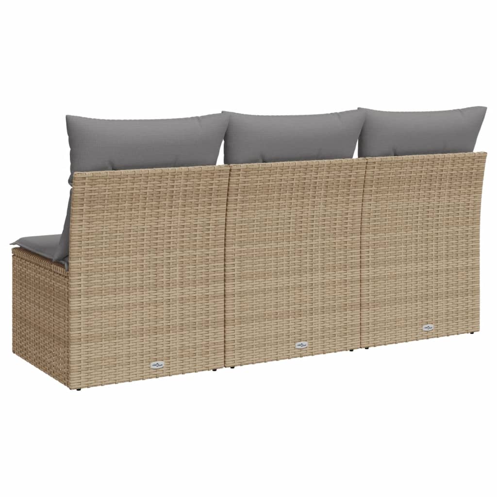 Gartensofa mit Kissen 3-Sitzer Beige Poly Rattan