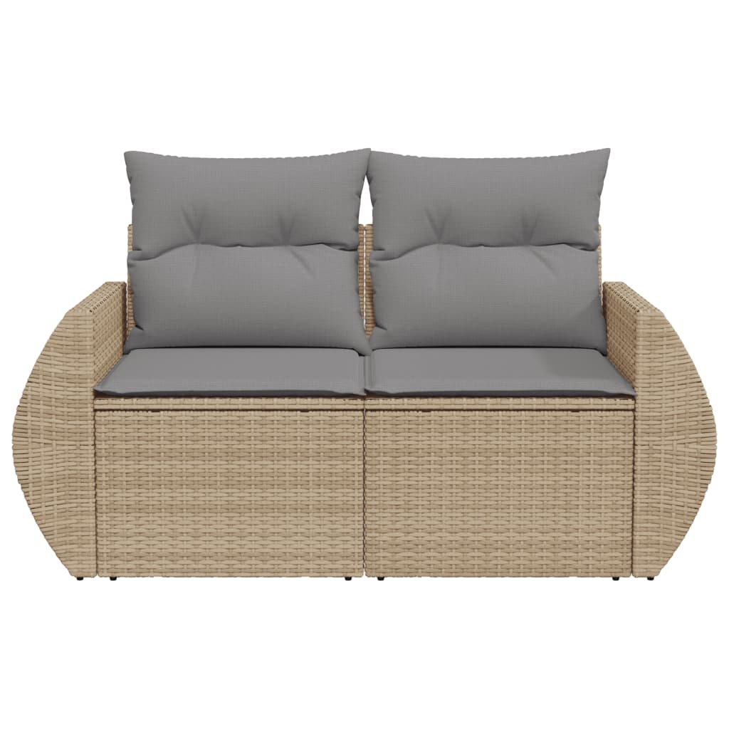 Gartensofa mit Kissen 2-Sitzer Beige Poly Rattan