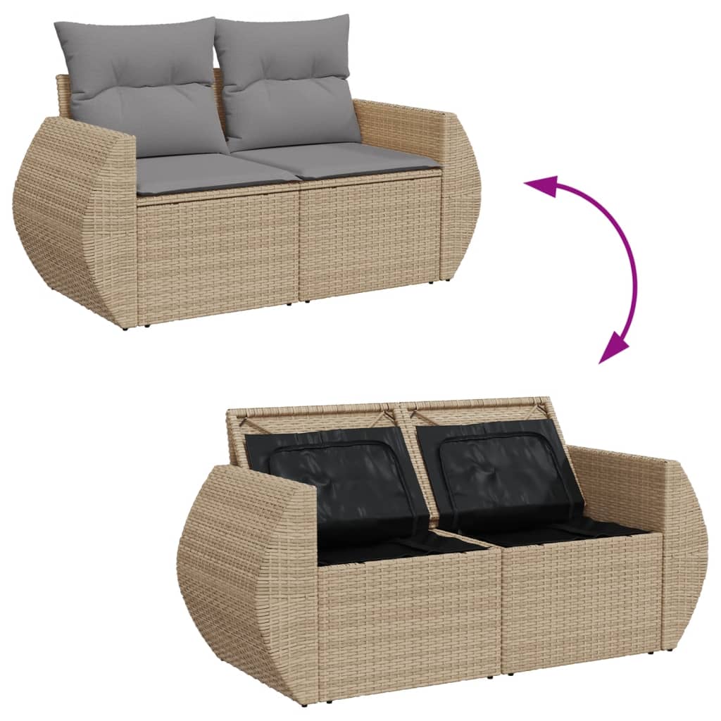 Gartensofa mit Kissen 2-Sitzer Beige Poly Rattan