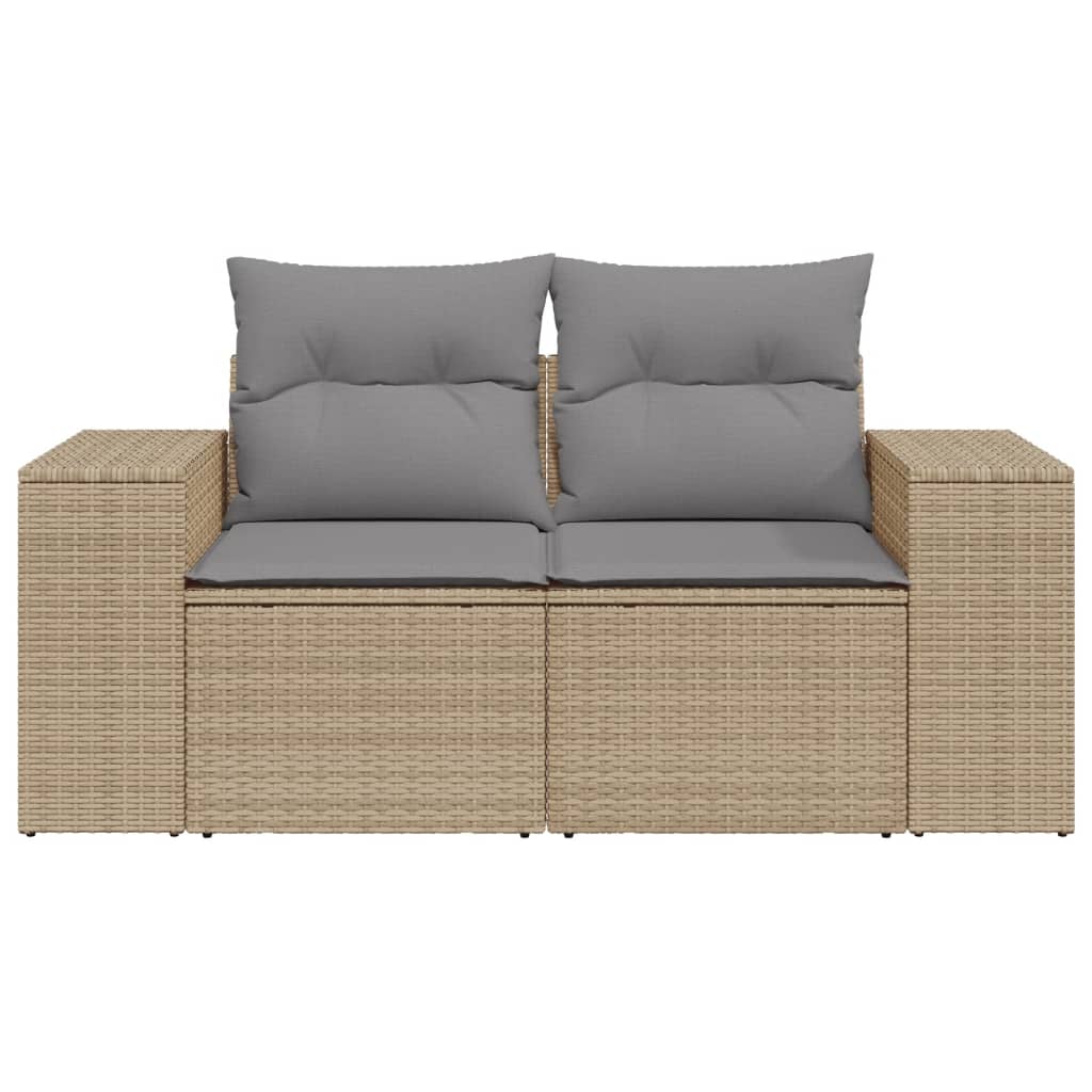 Gartensofa mit Kissen 2-Sitzer Beige Poly Rattan