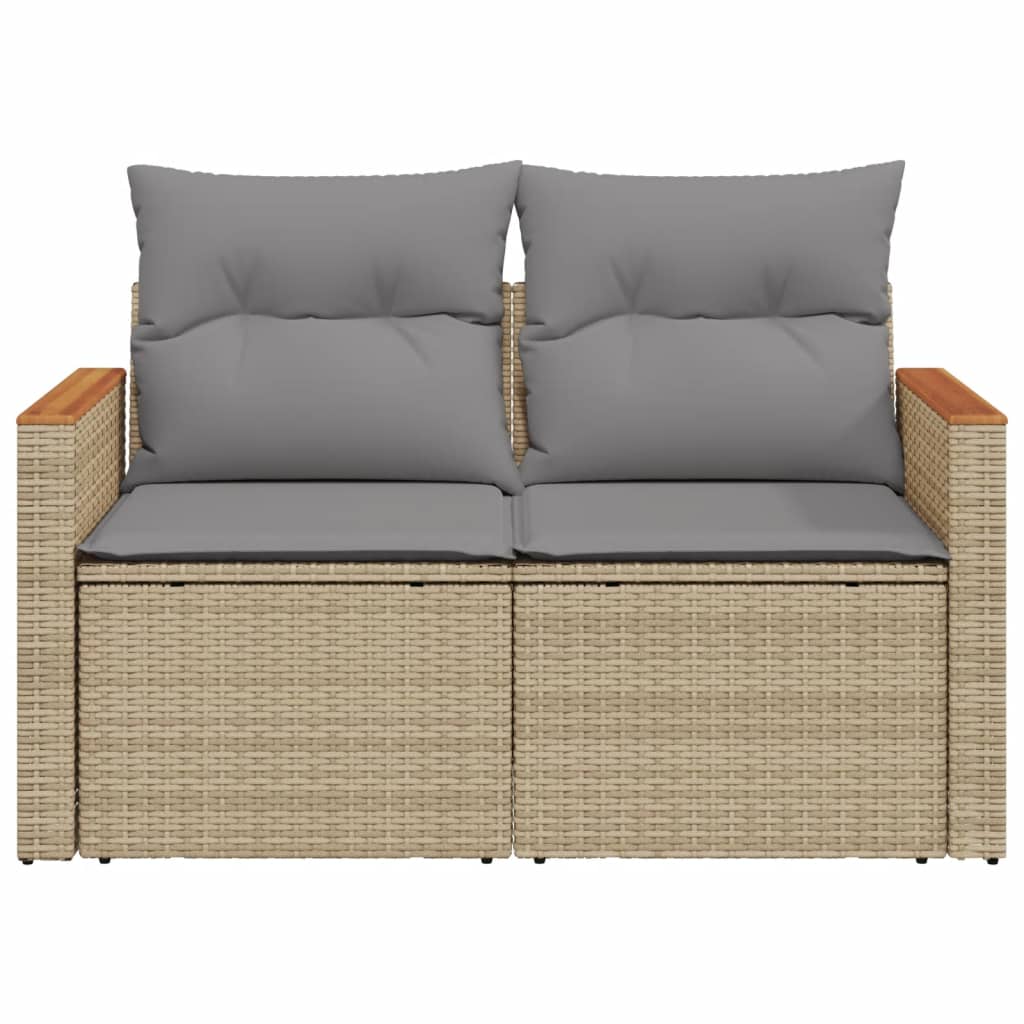 Gartensofa mit Kissen 2-Sitzer Beige Poly Rattan