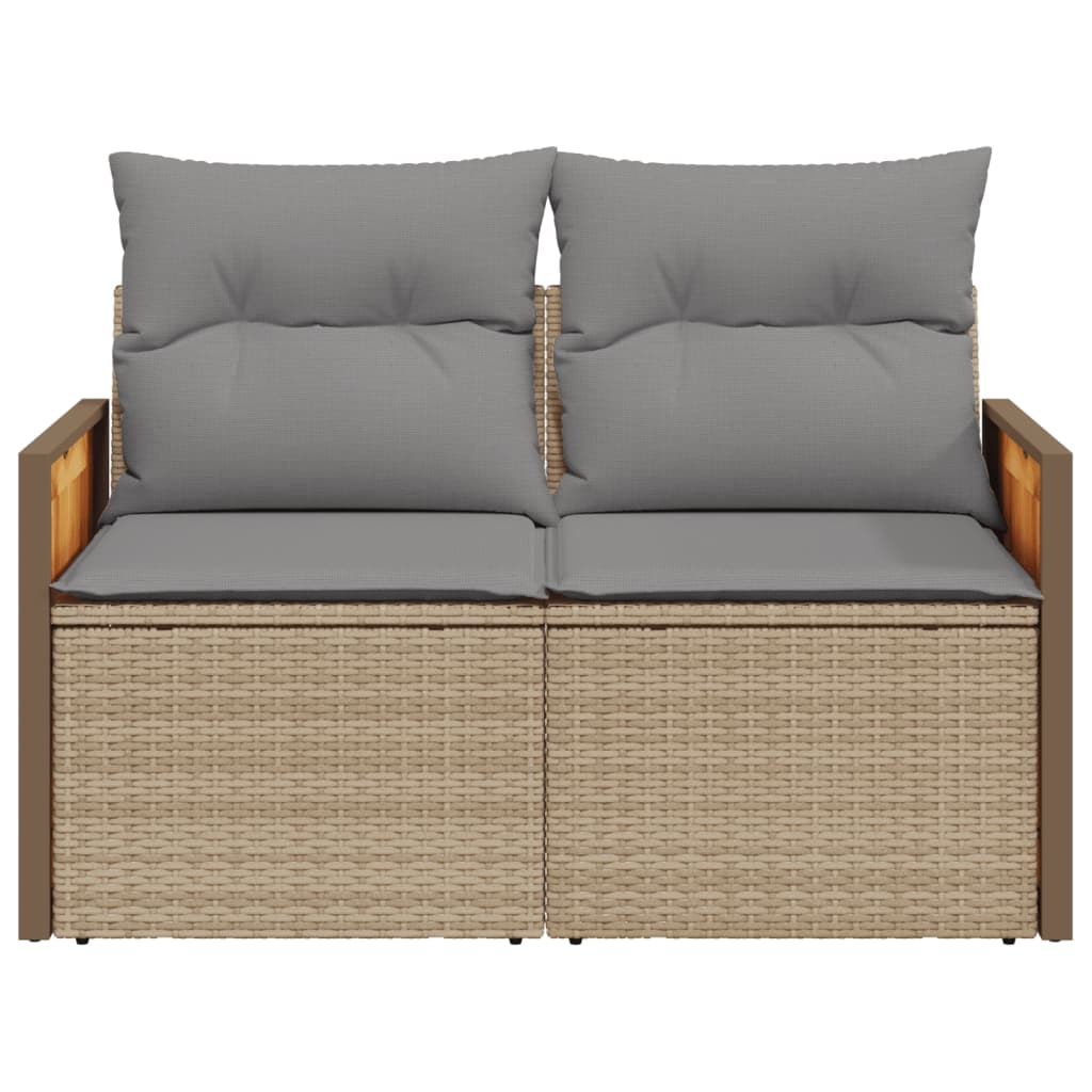 Gartensofa mit Kissen 2-Sitzer Beige Poly Rattan