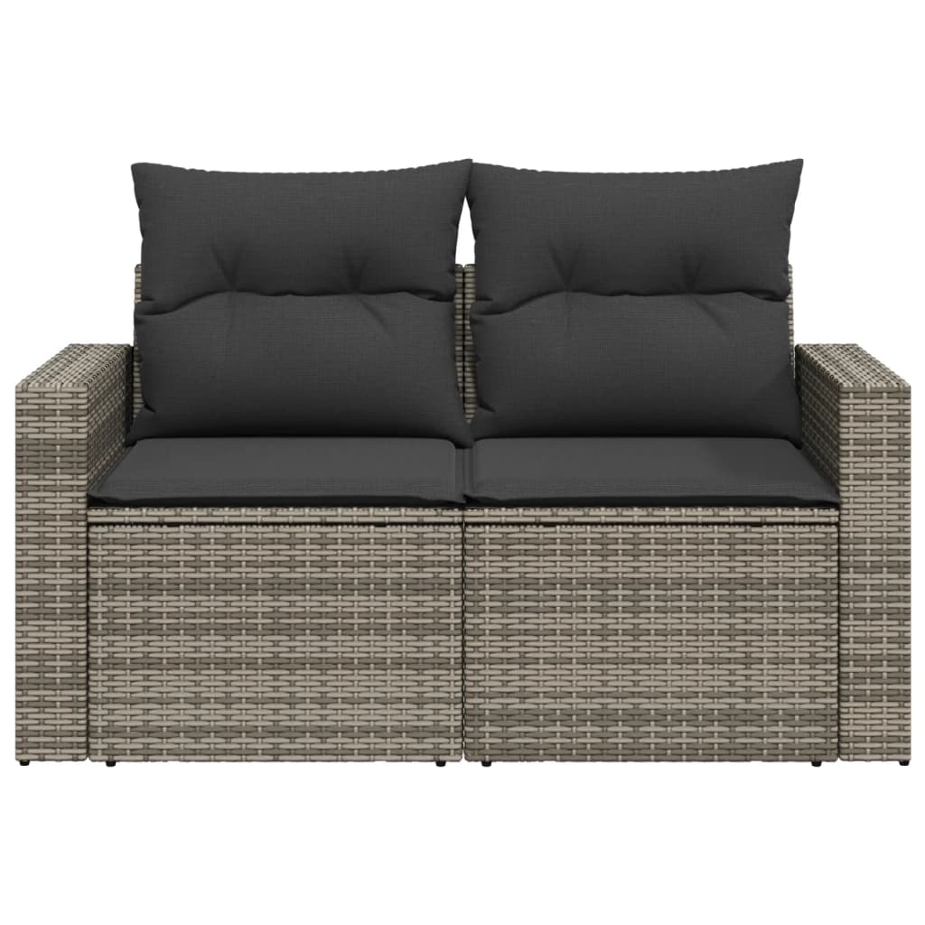 Gartensofa 2-Sitzer mit Kissen Grau Poly Rattan