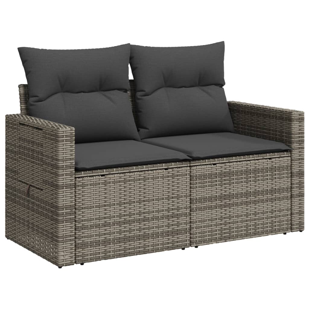 Gartensofa 2-Sitzer mit Kissen Grau Poly Rattan