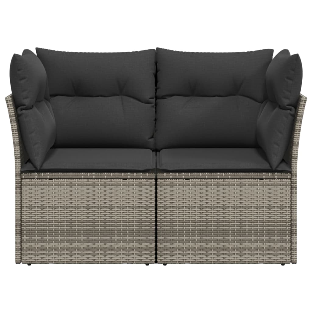 Gartensofa 2-Sitzer mit Kissen Grau Poly Rattan