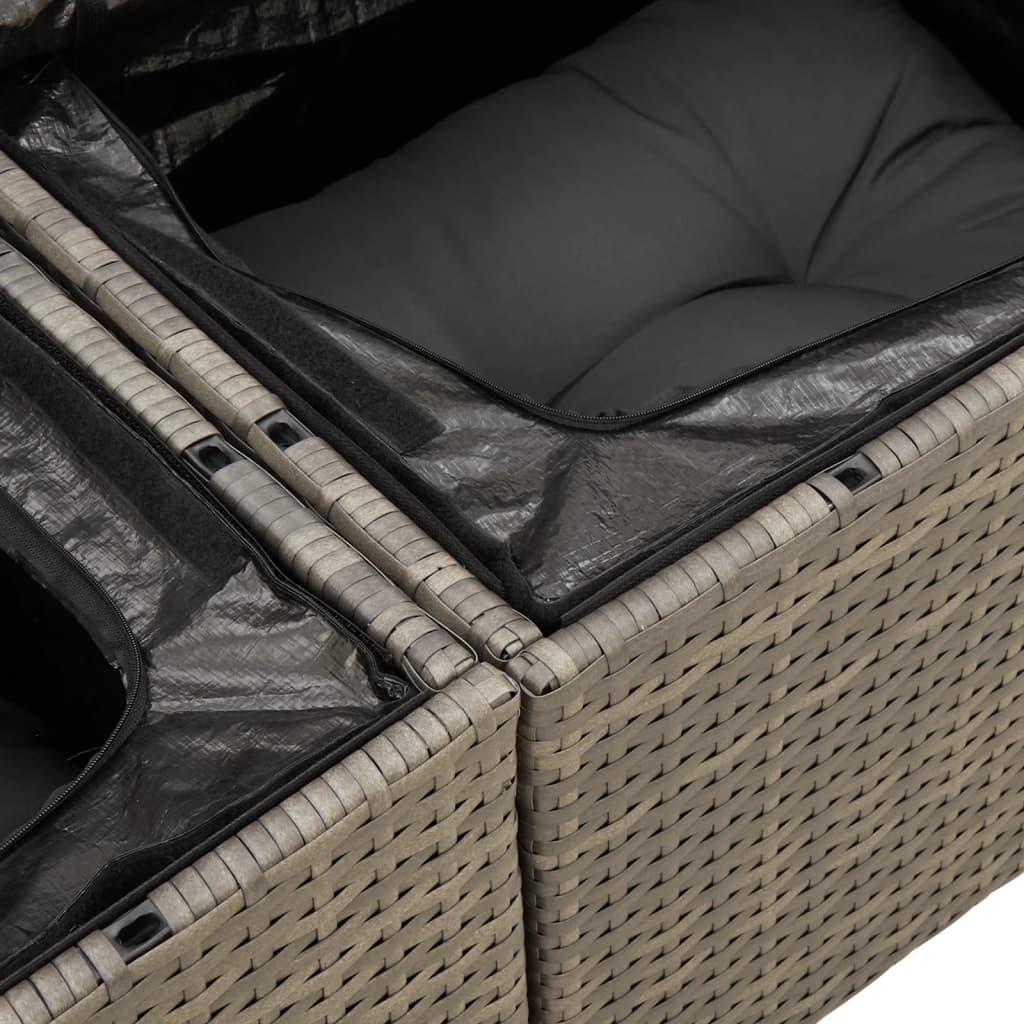 Gartensofa 2-Sitzer mit Kissen Grau Poly Rattan