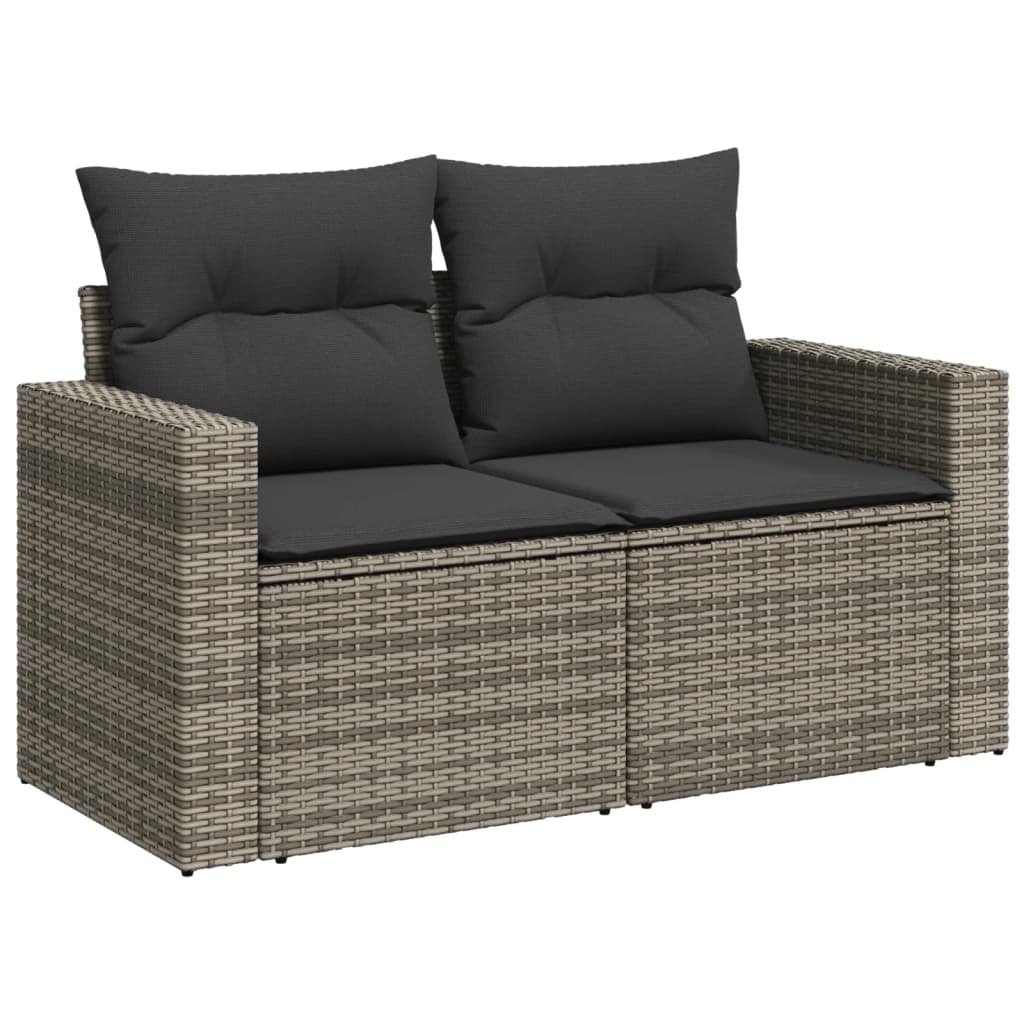 Gartensofa 2-Sitzer mit Kissen Grau Poly Rattan