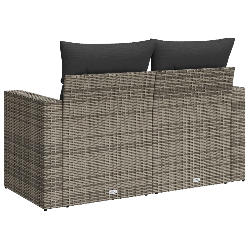 Gartensofa 2-Sitzer mit Kissen Grau Poly Rattan