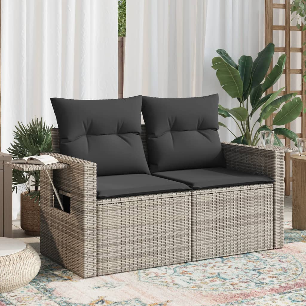 Gartensofa 2-Sitzer mit Kissen Grau Poly Rattan