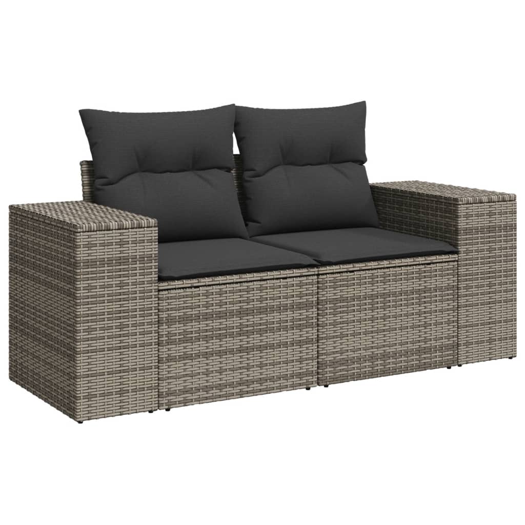 Gartensofa 2-Sitzer mit Kissen Grau Poly Rattan