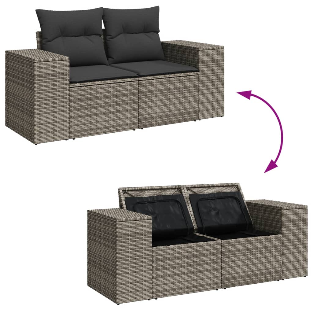 Gartensofa 2-Sitzer mit Kissen Grau Poly Rattan