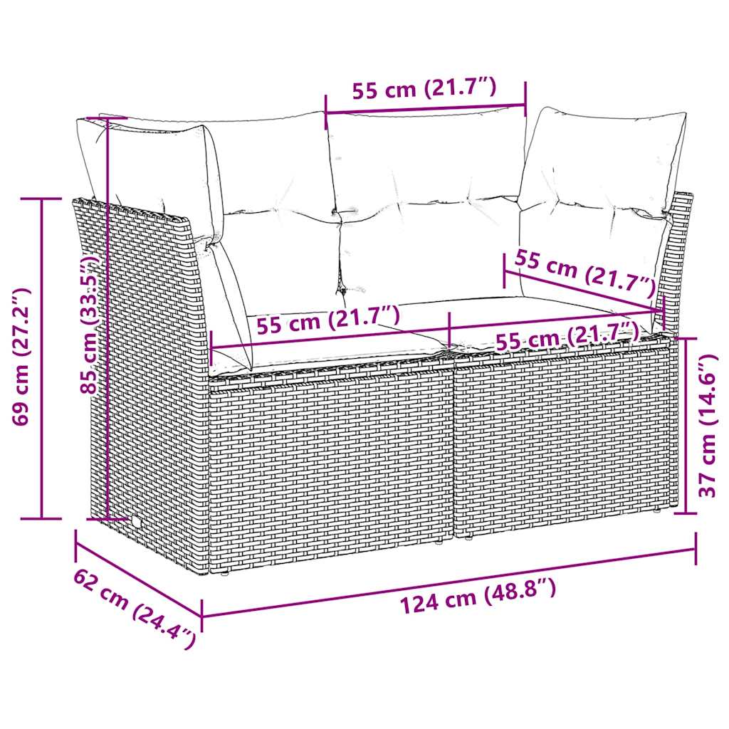 Gartensofa mit Kissen 2-Sitzer Hellgrau Poly Rattan