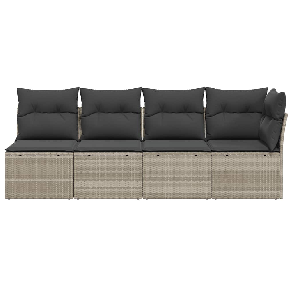 Gartensofa mit Kissen 4-Sitzer Hellgrau Poly Rattan