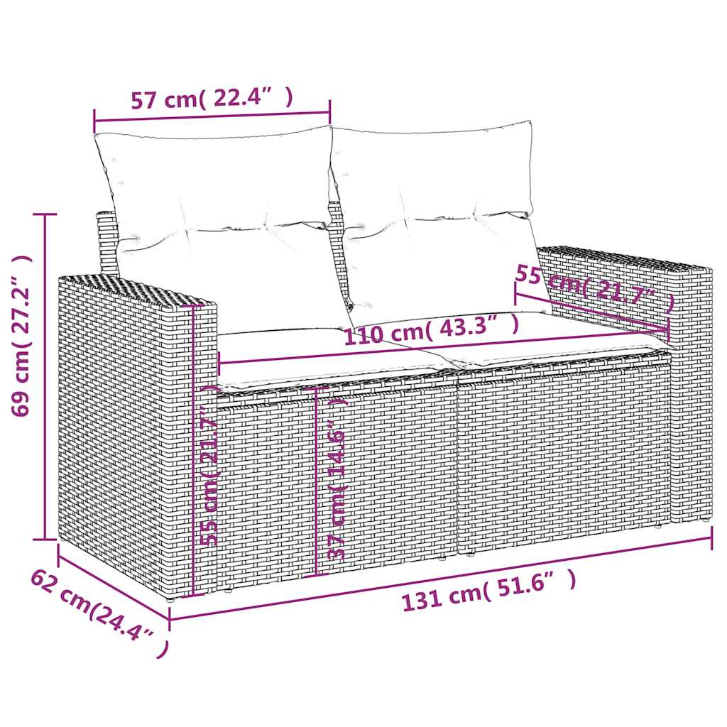 Gartensofa mit Kissen 2-Sitzer Hellgrau Poly Rattan