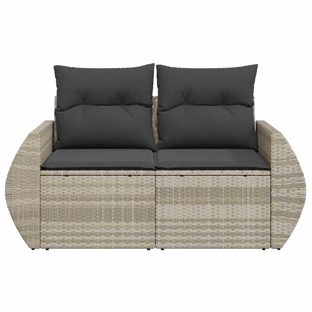 Gartensofa mit Kissen 2-Sitzer Hellgrau Poly Rattan