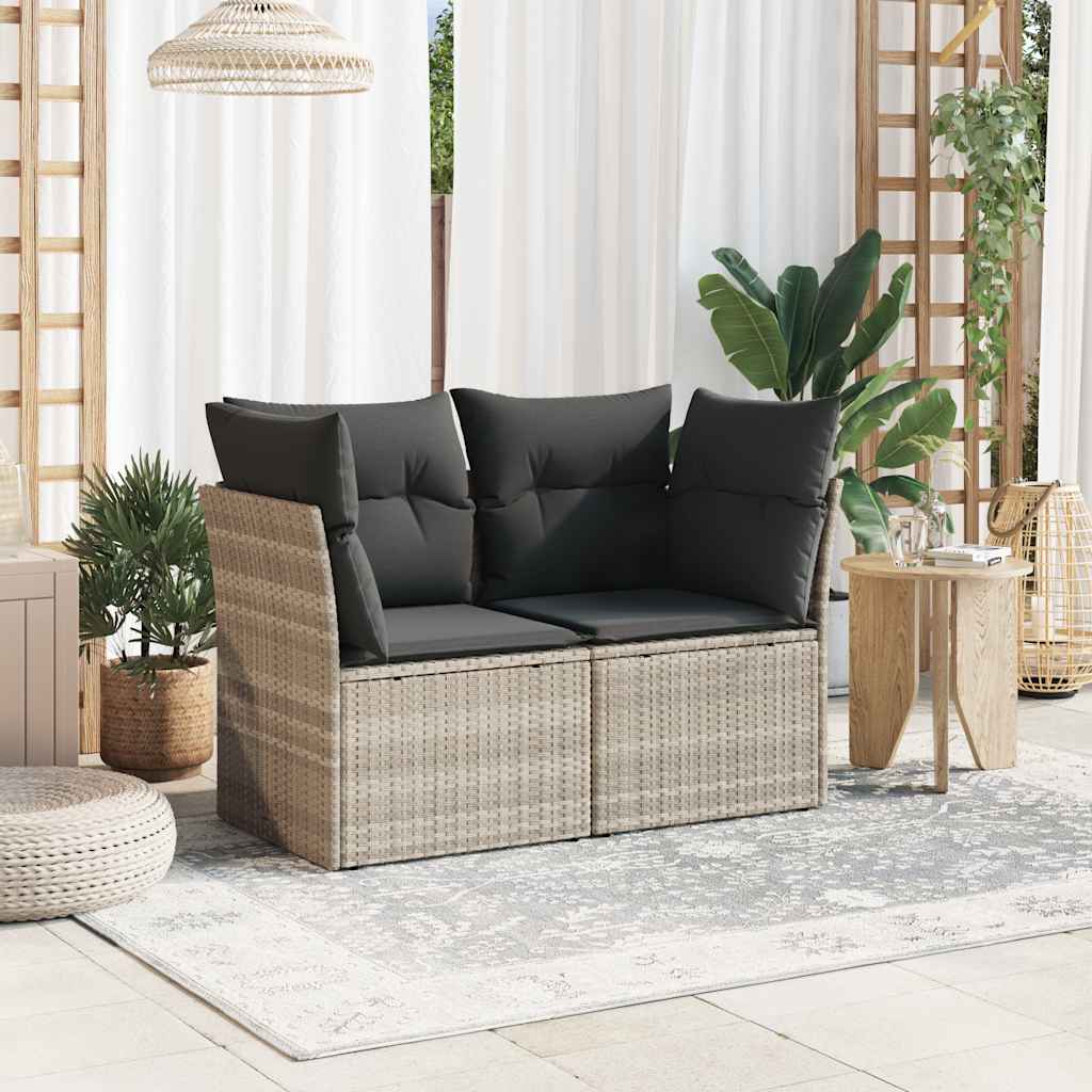 Gartensofa mit Kissen 2-Sitzer Hellgrau Poly Rattan