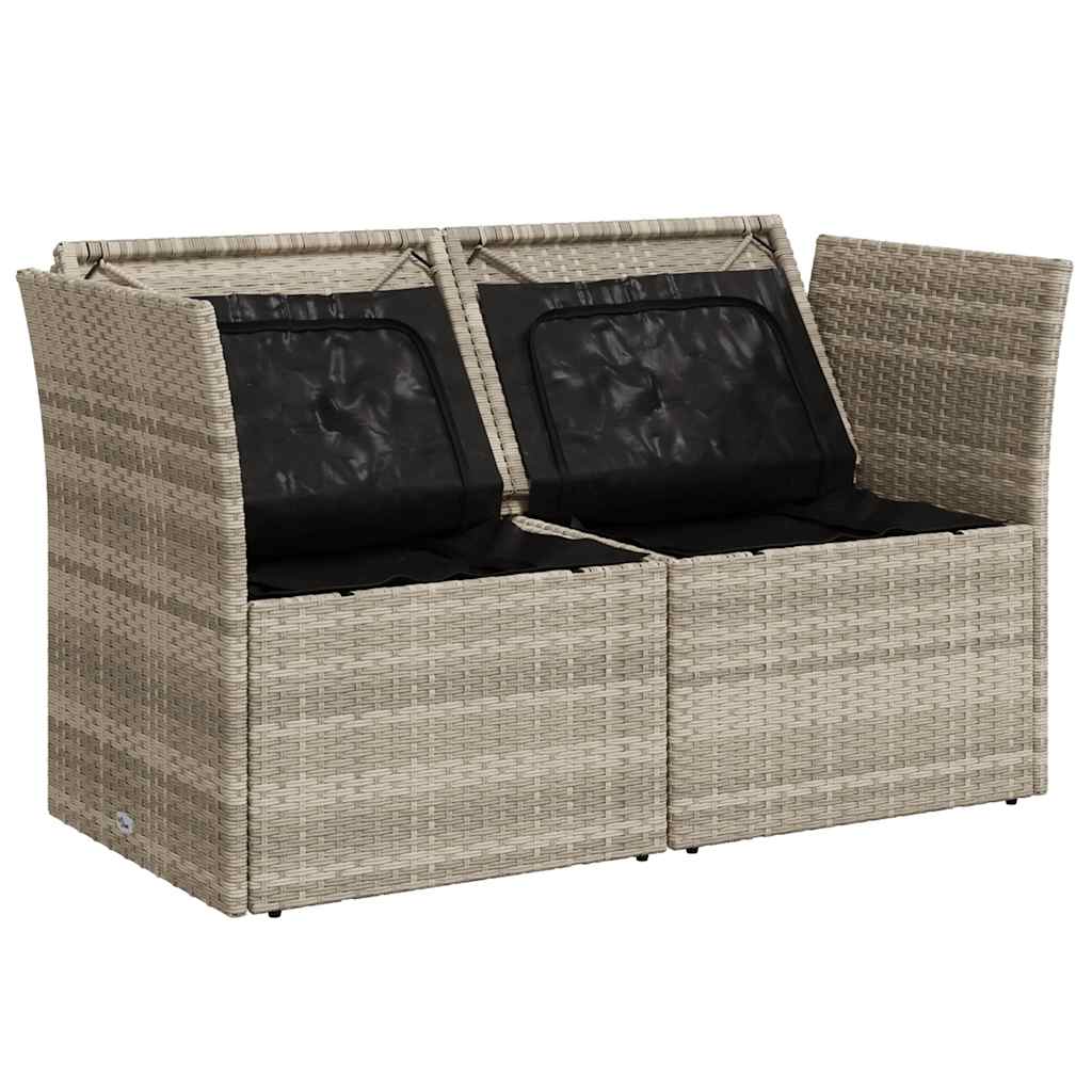 Gartensofa mit Kissen 2-Sitzer Hellgrau Poly Rattan