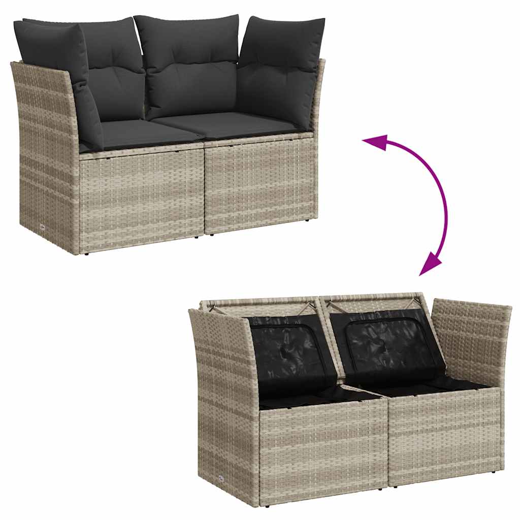 Gartensofa mit Kissen 2-Sitzer Hellgrau Poly Rattan