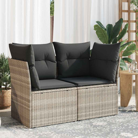 Gartensofa mit Kissen 2-Sitzer Hellgrau Poly Rattan