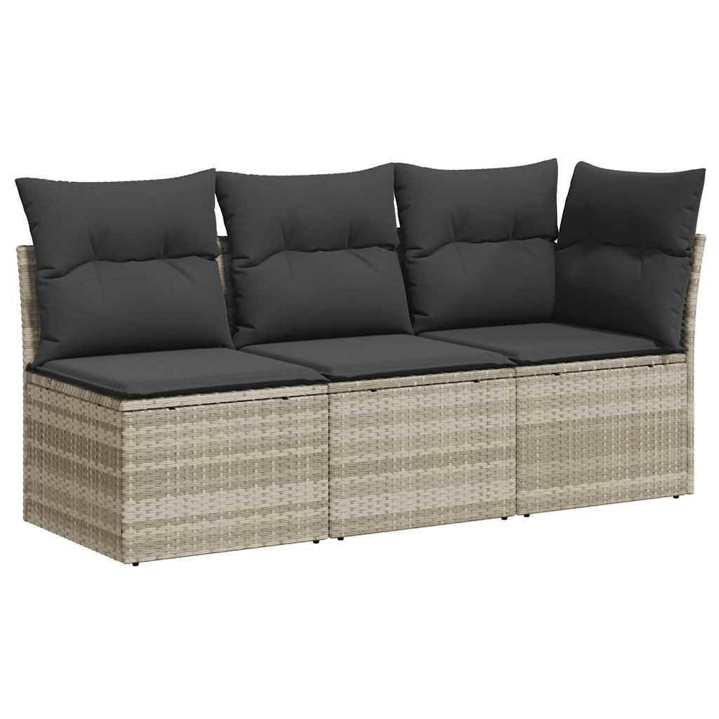 Gartensofa mit Kissen 3-Sitzer Hellgrau Poly Rattan