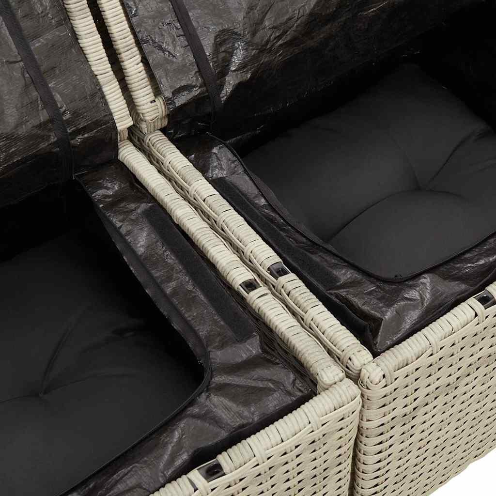 Gartensofa mit Kissen 3-Sitzer Hellgrau Poly Rattan