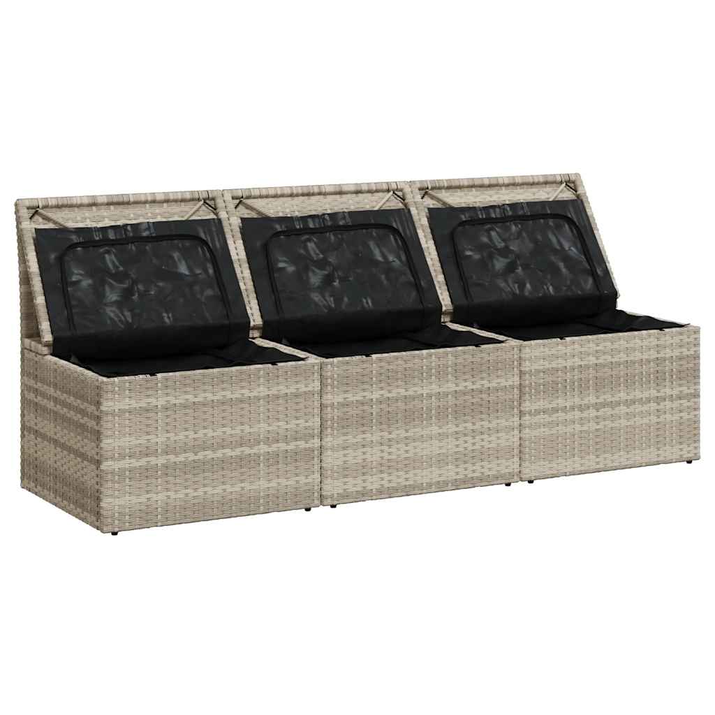 Gartensofa mit Kissen 3-Sitzer Hellgrau Poly Rattan