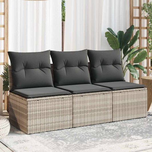 Gartensofa mit Kissen 3-Sitzer Hellgrau Poly Rattan