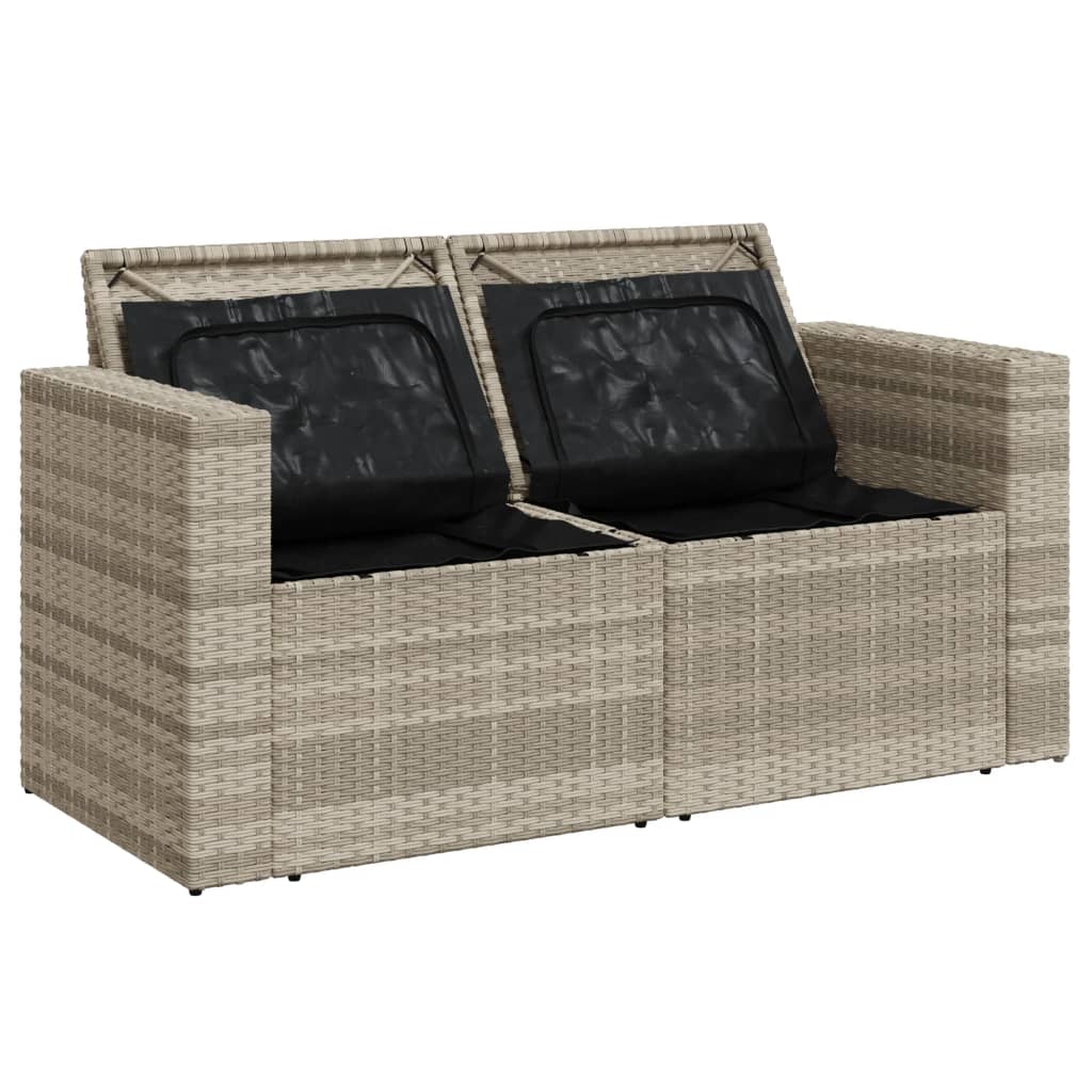 Gartensofa mit Kissen 2-Sitzer Hellgrau Poly Rattan