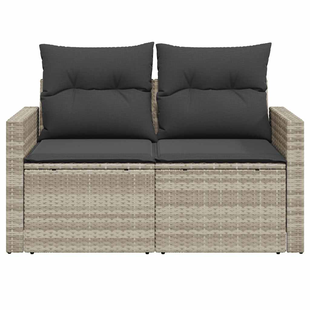 Gartensofa mit Kissen 2-Sitzer Hellgrau Poly Rattan